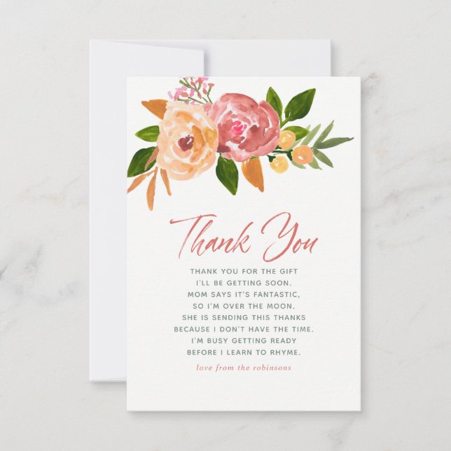 Vattenfärgblommor Vår Baby Shower Tack (Framsida)