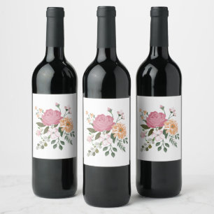 Vattenfärgblommor Vinflaska Etikett