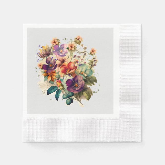 Vattenfärgblommor, vintage pappersservett (Framsidan)