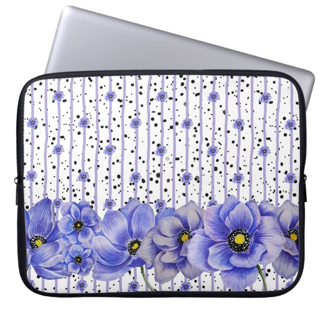 VATTENFÄRGBLUE ANEMONPOPPIER LAPTOP FODRAL (Framsidan)