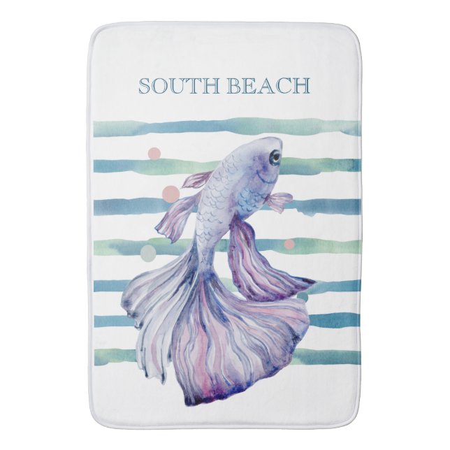 VATTENFÄRGBLUE TROPISK FISKBEVARANDE VACATION BADRUMSMATTA (Framsidan (Vertikal))