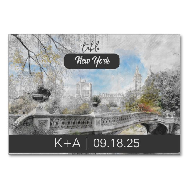 Vattenfärgbro i Central Park New York Bordsnummer (Framsidan)