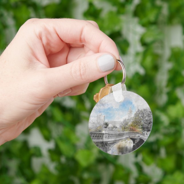 Vattenfärgbro i Central Park New York Nyckelring (Hand)