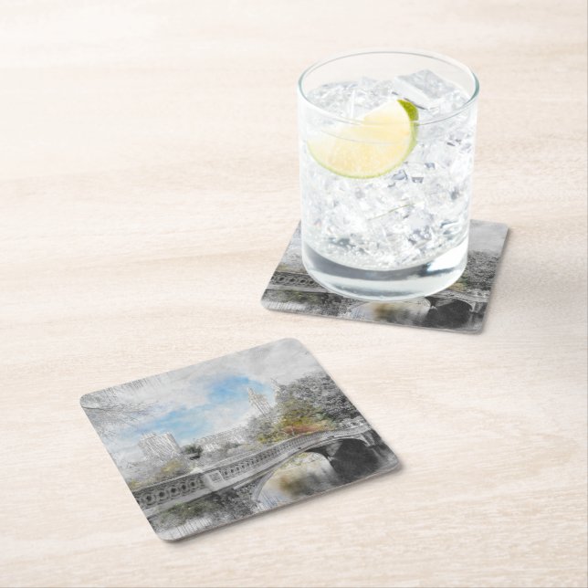 Vattenfärgbro i Central Park New York Underlägg Papper Kvadrat (Insitu)