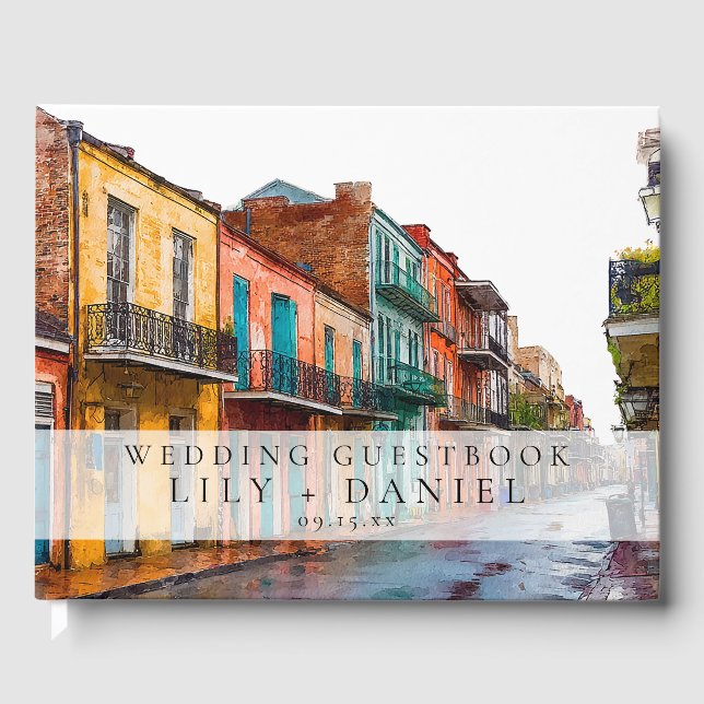 Vattenfärgbröllop i New Orleans Gästböcker (Framsida)