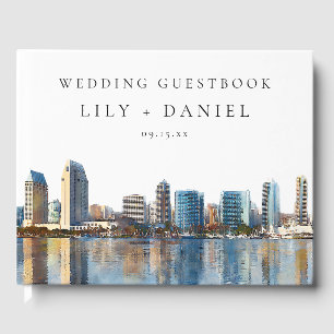 Vattenfärgbröllop i San Diego med stadssiluett Gästböcker