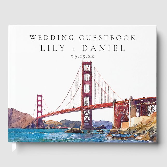 Vattenfärgbröllop i San Francisco Gästböcker (Framsida)