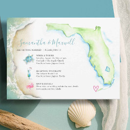 Vattenfärgbröllopsinbjudan med Florida-strandmotiv Inbjudningar