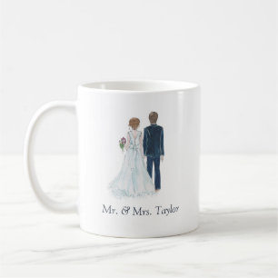 Vattenfärgbrud & brudgumny giftaHerr Fru Tea & Kaffemugg
