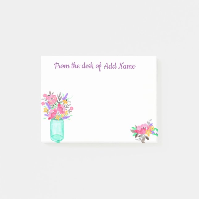 Vattenfärgbukett i en burk. (Tillfoga ditt namn.), Post-it Block (Framsida)