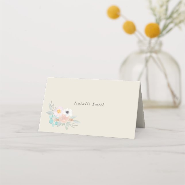 Vattenfärgbukett, placecards placeringskort (Framsida)