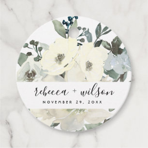 VATTENFÄRGBUNCH BRÖLLOP, VITE BLOMMIGT GÅVOR ETIKETTER