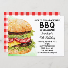 Vattenfärgburgare för bakgårdsuppfödda BBQ-födelse Inbjudningar