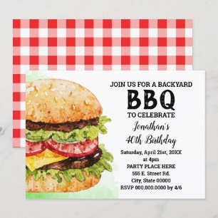 Vattenfärgburgare för bakgårdsuppfödda BBQ-födelse Inbjudningar