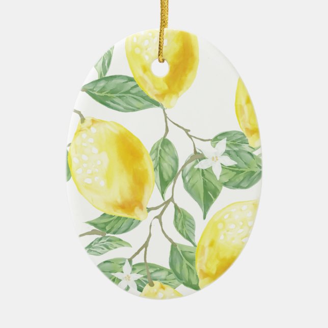 Vattenfärgcitron Julgransprydnad Keramik (Framsidan)