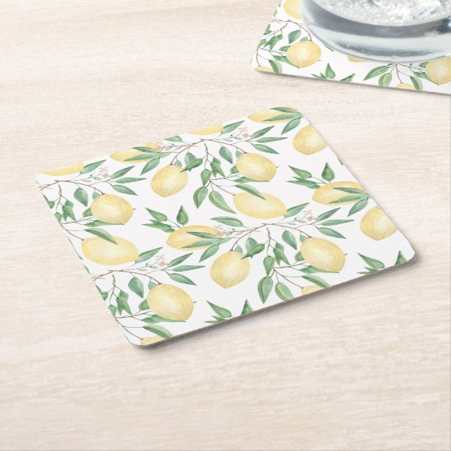 Vattenfärgcitroner, citrusfrukter underlägg papper kvadrat (Vinklad)