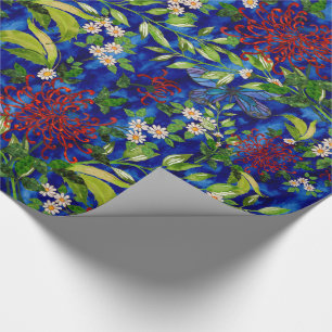 Vattenfärgdaisy- och fjärilsblått presentpapper