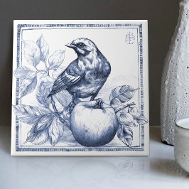 Vattenfärgdekaler för Delft Sparow Apple Art nouve Kakelplatta