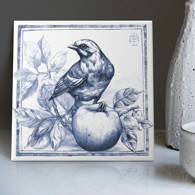 Vattenfärgdekaler för Delft Sparow Apple Art nouve Kakelplatta (Skapare uppladdad)