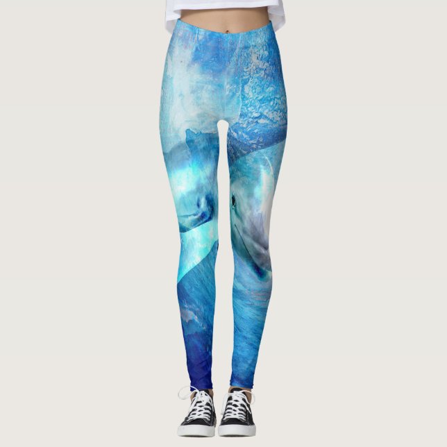 VattenfärgdelfinDigital konst Leggings (Framsida)