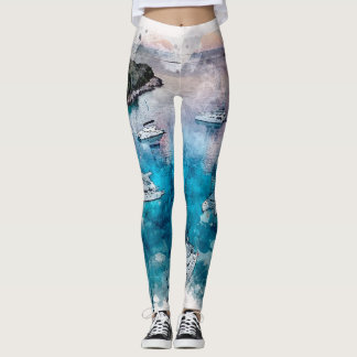 Vattenfärgdesign av Le Kaviar Catamaran Adriatic Leggings
