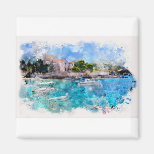 Vattenfärgdesign vid Le Kaviar Hvar Kroatien Magnet