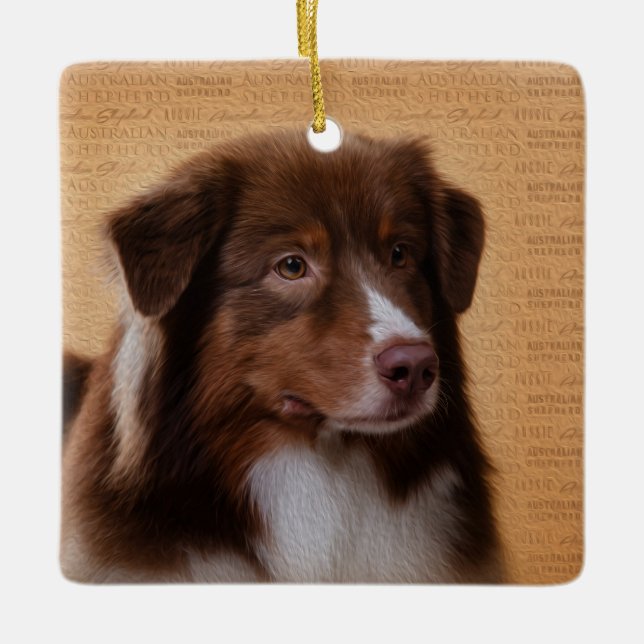 VattenfärgDigital för australian shepherd Aussie Julgransprydnad Keramik (Framsida)