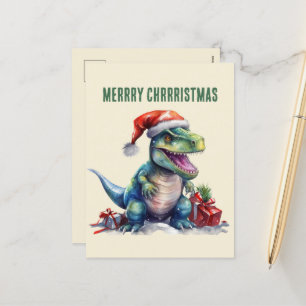 Vattenfärgdinosaur-jultomten Helg Vykort