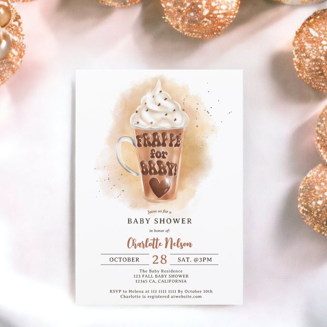 Vattenfärgdusch för kallkaffeillustration inbjudningar (Fall coffee illustration watercolor baby shower invitation)