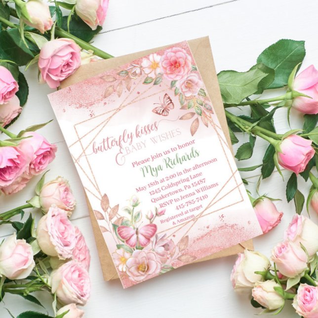 Vattenfärgdusch för vattenfärgsbebisen ro guld inbjudningar (Skapare uppladdad)