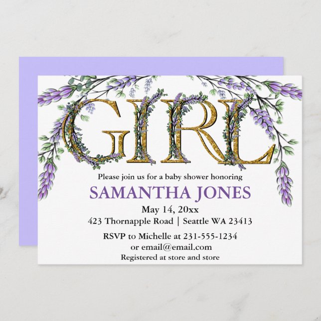 Vattenfärgdusch i Lavender eucalyptus Inbjudningar (Fram/baksida)