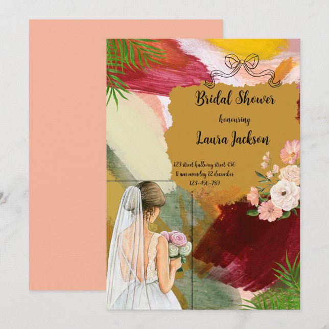 vattenfärgen abstrakt inbjudningskort för möhippan (Fram/baksida)