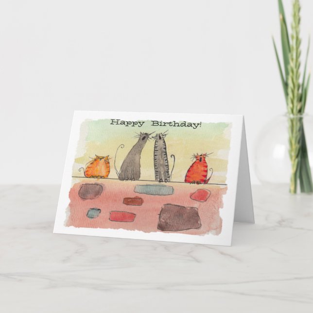 Vattenfärgen Alley Cats Birthday Card Kort (Framsida)