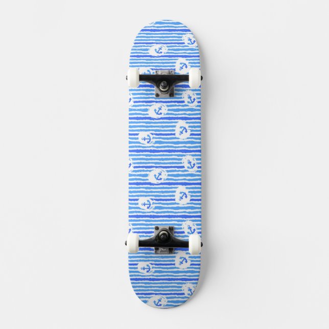 Vattenfärgen ankrar mönster 1 skateboard bräda 20,5 cm (Framsida)