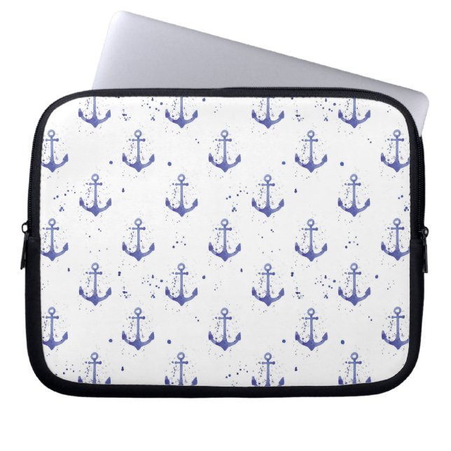 Vattenfärgen ankrar mönster 2 laptop sleeve (Framsidan)