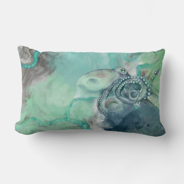 Vattenfärgen Aqua Ocean Octopus Lumbarkudde (Framsida)