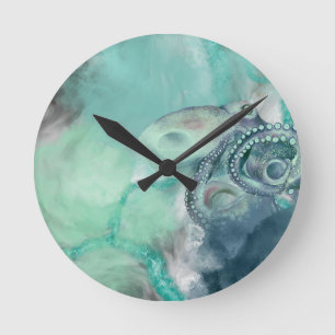 Vattenfärgen Aqua Ocean Octopus Rund Klocka