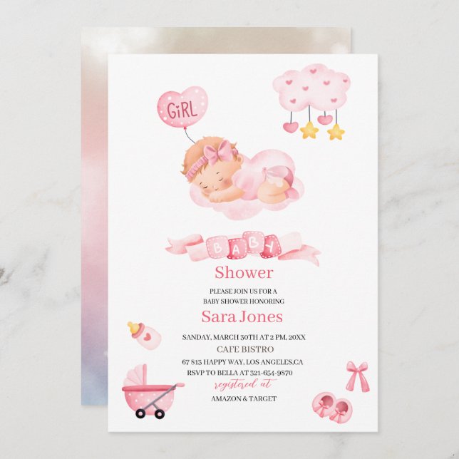 Vattenfärgen är tjejen Boho Nursery Baby Shower in Inbjudningar (Fram/baksida)