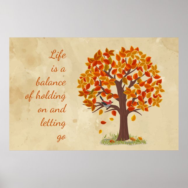 Vattenfärgen Autumn Träd Life är balansoffert Poster (Framsidan)