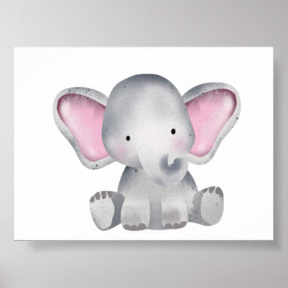 Vattenfärgen baby elephant sitta poster