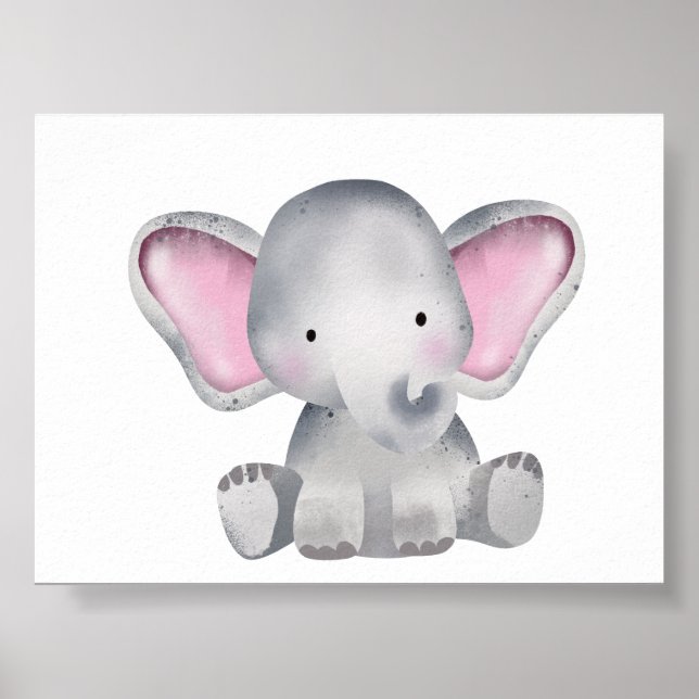 Vattenfärgen baby elephant sitta poster (Framsidan)