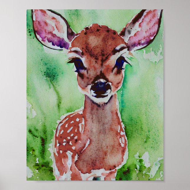 vattenfärgen baby fawn poster (Framsidan)
