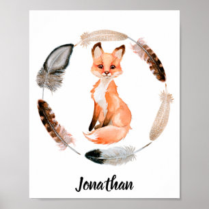 Vattenfärgen Baby Fox Nursery Child Personlig Poster
