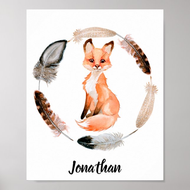 Vattenfärgen Baby Fox Nursery Child Personlig Poster (Framsidan)