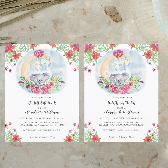 Vattenfärgen Baby Koala med inbjudan till Måne Vykort (Skapare uppladdad)