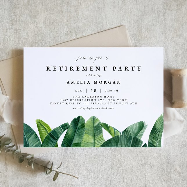 Vattenfärgen Banana Handflatan Löv Pension Party Inbjudningar (Skapare uppladdad)