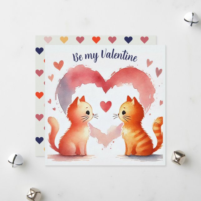 Vattenfärgen "Be min Valentine"-kort, Orange Julkort (Fram/Back In Situ)