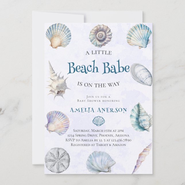 Vattenfärgen Beach Babe på Way Ocean Baby Shower Inbjudningar (Framsida)