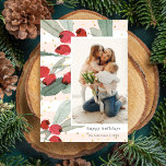 Vattenfärgen Berries Guld Rosa Rand Modern foton Julkort<br><div class="desc">Sprid helgdag cheer med detta festive helgdag-kort som innehåller dina favoritfoton omgivna av vattenfärgade bär, grönt löv, mjuk rosa och vit rand och faux guld glitter polka dots. Byt hälsning från glad helg till God jul, Gott nytt år etc. Baksidan har två foton. En verkligen, ett unikt kort som säkert...</div>