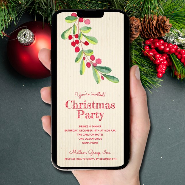 Vattenfärgen Berries och Löv jul Inbjudningar (Watercolor Berries and Leaves Christmas Invitations - INSTANT DOWNLOAD and/or PRINTED)